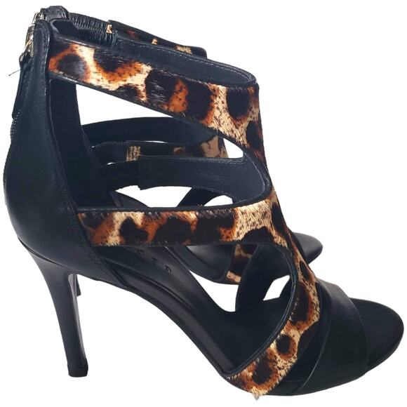 Sandro Paris Alessia Heels Brown Leather Caged Gladiator Animal Print Size 37 6 - Picture 3 of 16